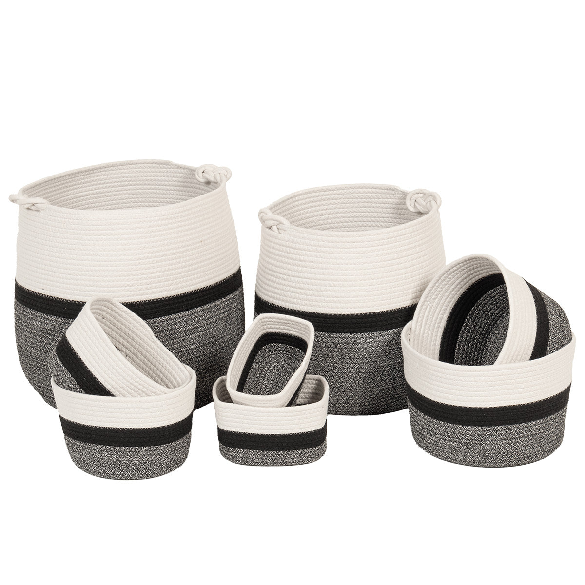 Set de 8 Coșuri 100% Bumbac Heather - Natural/Negru - ramosdecor