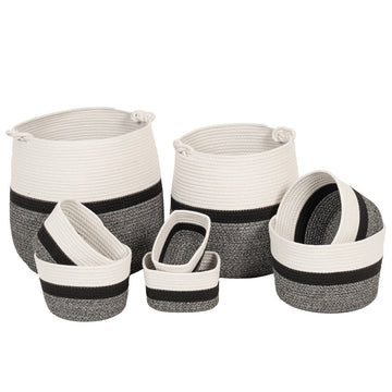 Set de 8 Coșuri 100% Bumbac Heather - Natural/Negru - ramosdecor