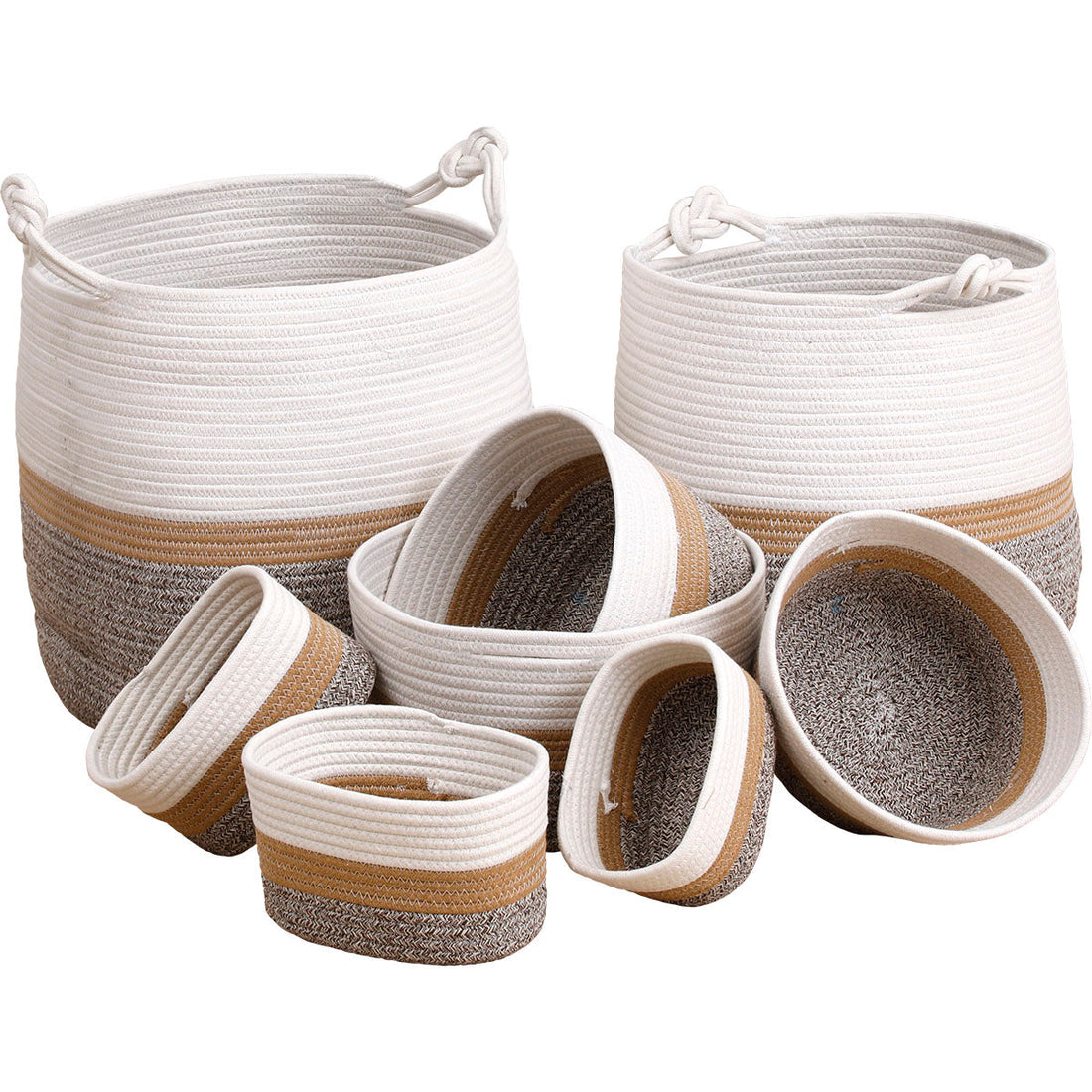Set de 8 Coșuri 100% Bumbac Heather - Natural/Maro - ramosdecor