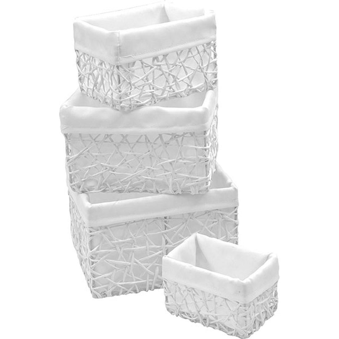 Set de 4 Coșuri din Hârtie - Alb/Alb cu Țesătură - ramosdecor
