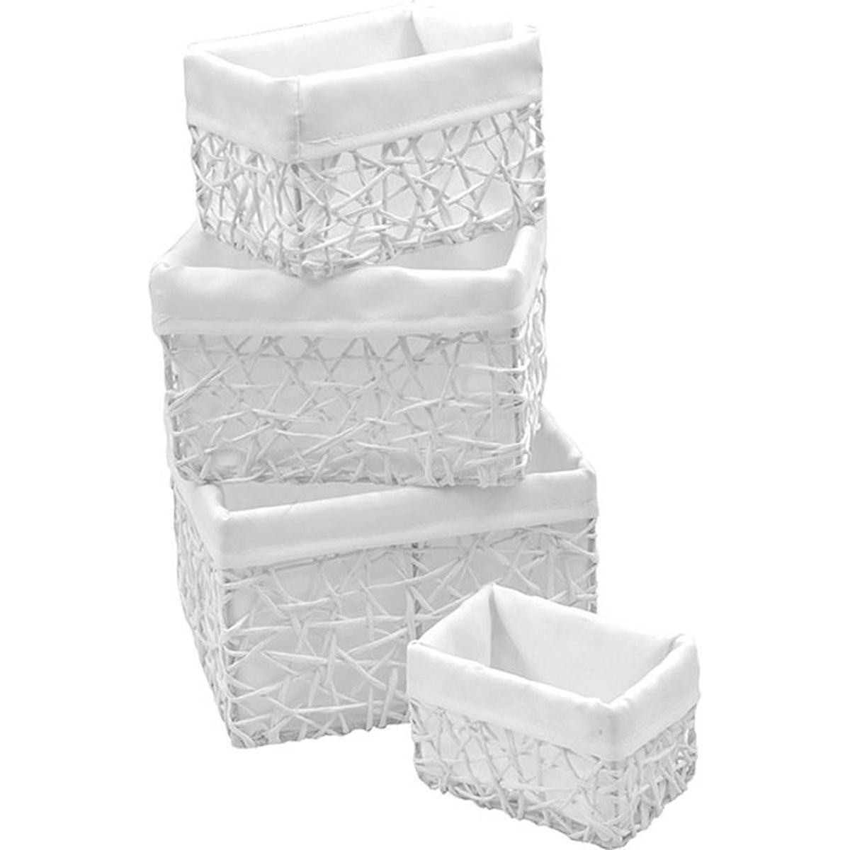 Set de 4 Coșuri din Hârtie - Alb/Alb cu Țesătură - ramosdecor