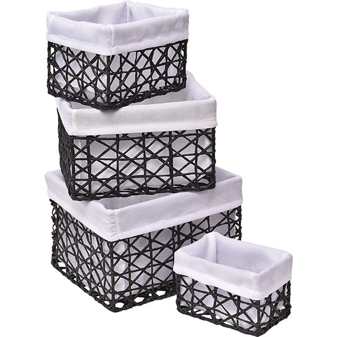 Set de 4 Coșuri din Hârtie - Gri/Alb cu Țesătură - ramosdecor