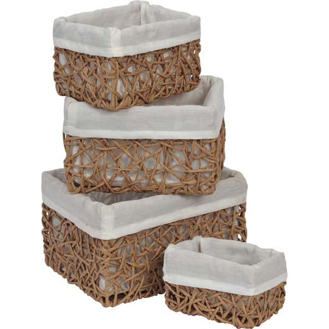 Set de 4 Coșuri din Hârtie - Natural/Alb cu Țesătură - ramosdecor