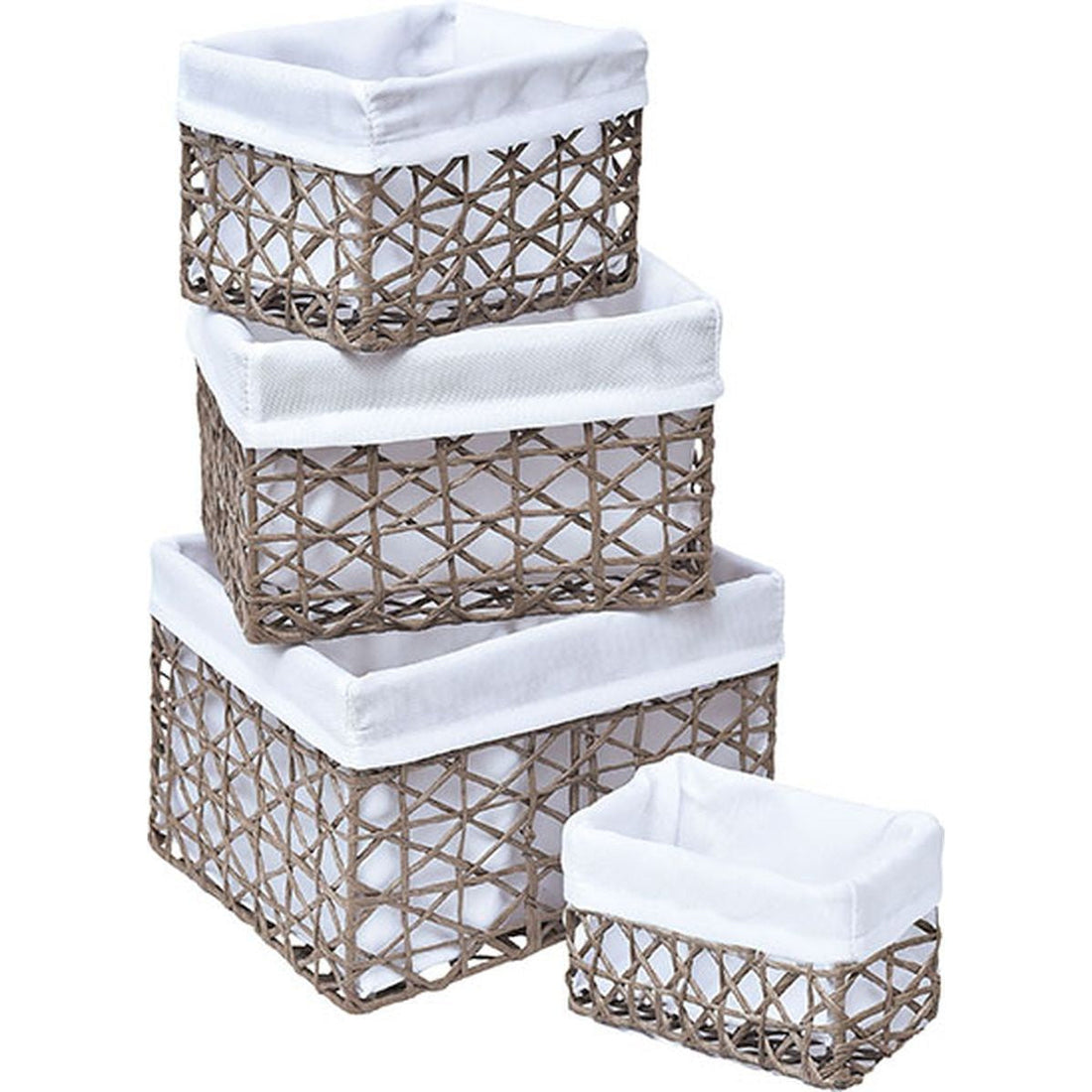 Set de 4 Coșuri din Hârtie - Taupe/Alb cu Țesătură - ramosdecor