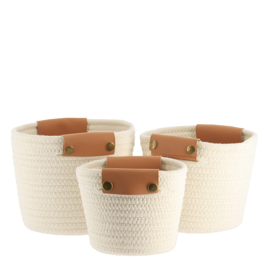 Set de 3 Coșuri din Bumbac - Alb - ramosdecor