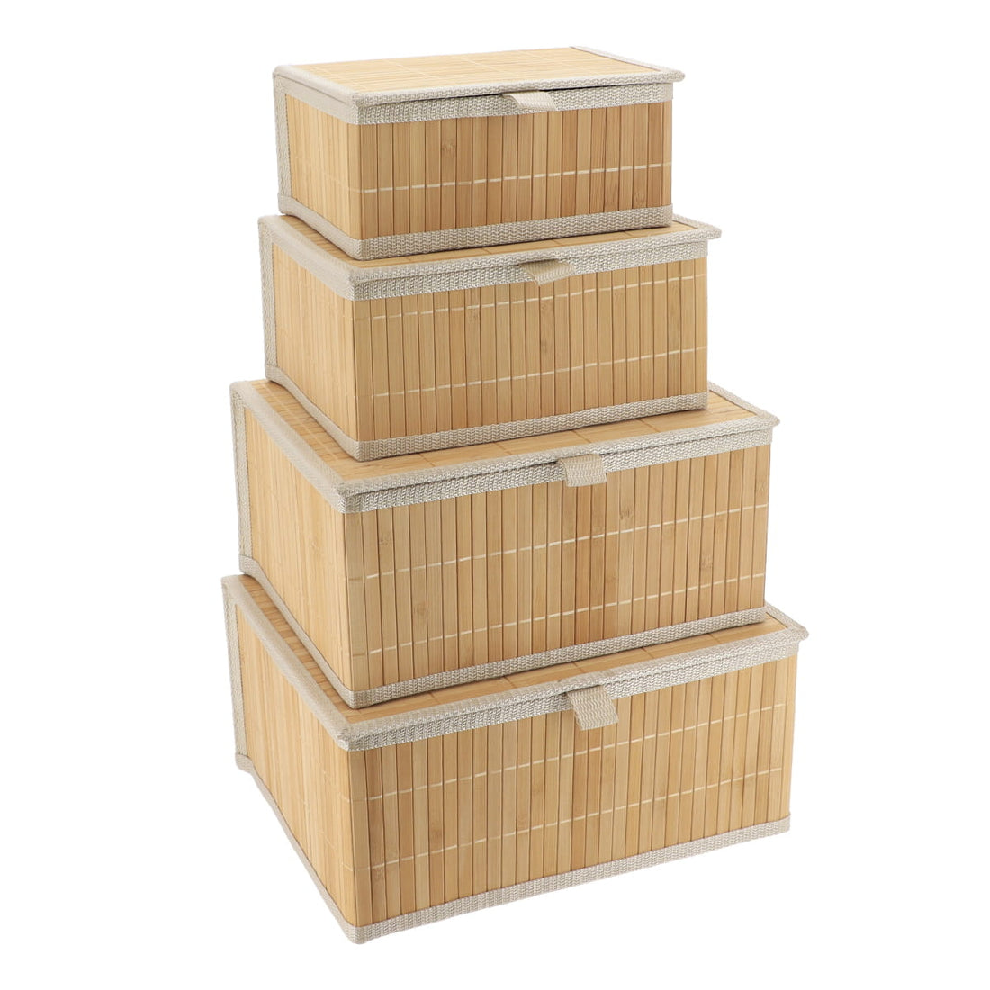 Set de 4 coșuri de depozitare rectangulare cu capac - Bambus - ramosdecor