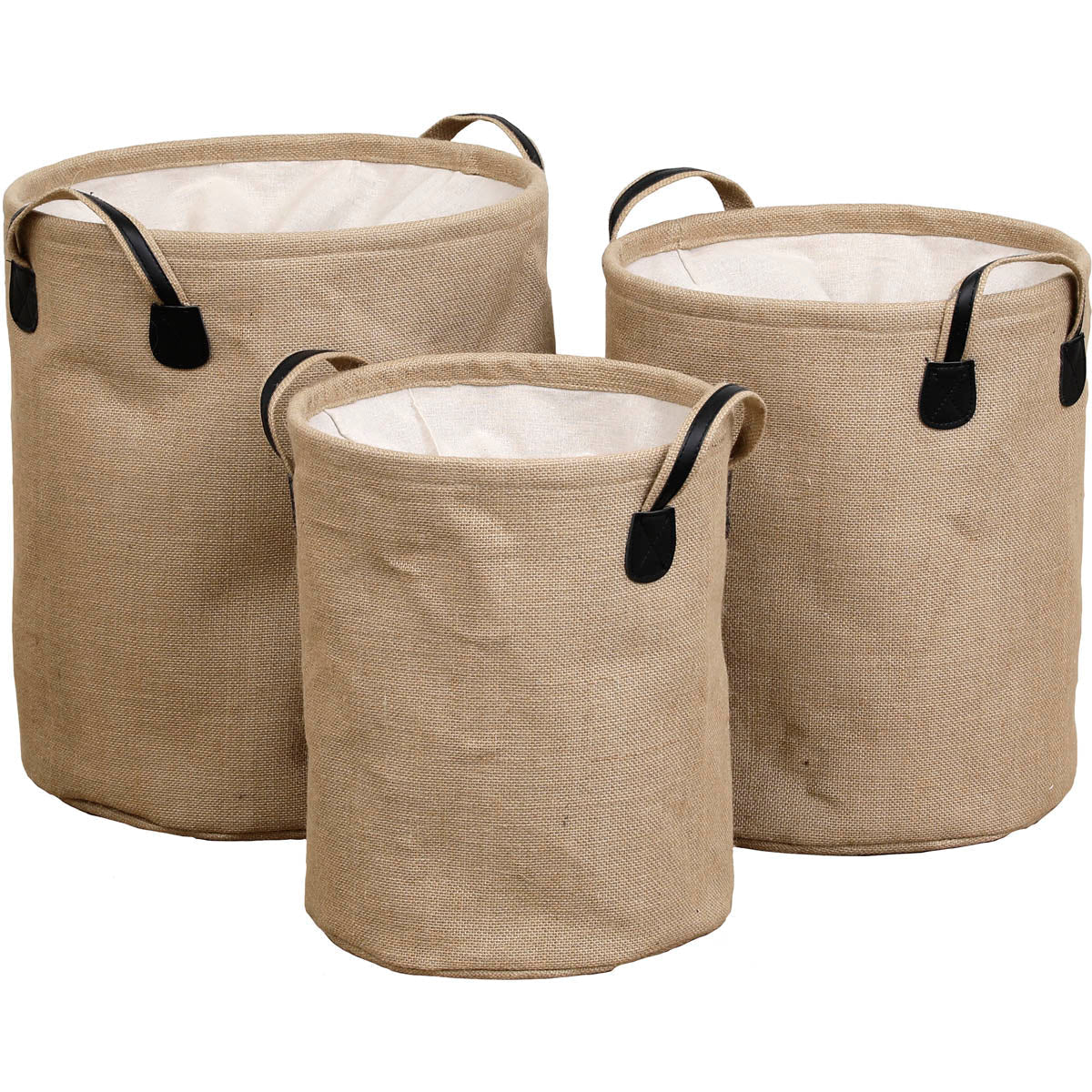 Set de 3 Coșuri Pentru Rufe din Jute - Natural - ramosdecor