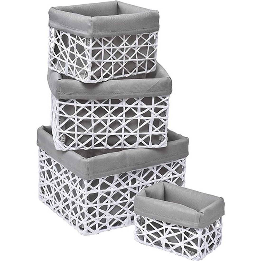 Set de 4 Coșuri din Hârtie - Alb/Gri cu Țesătură - ramosdecor
