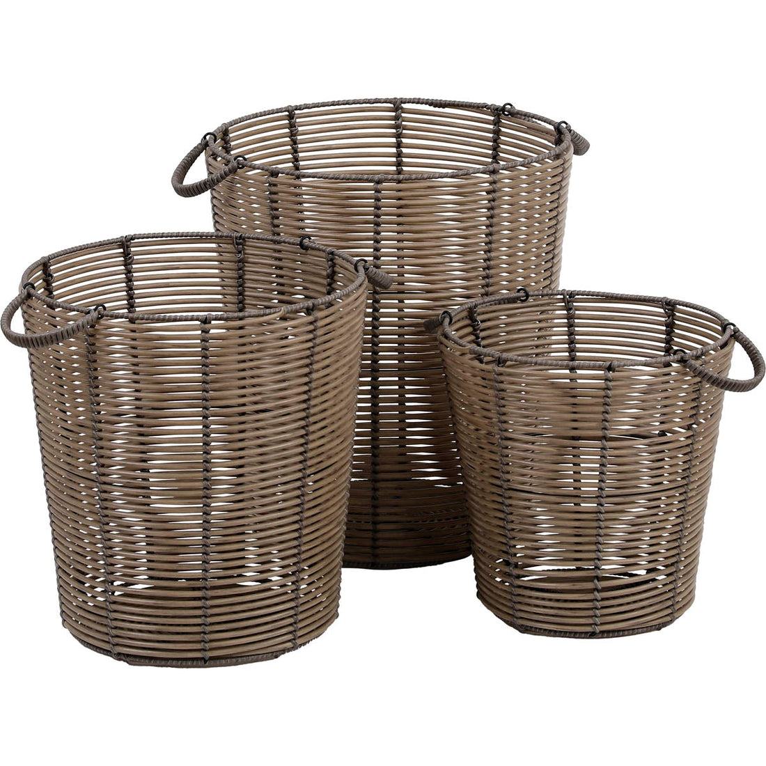 Set de 3 Coșuri Pentru Rufe din Polietilenă Reciclat cu Efect Ratan - Natural - ramosdecor