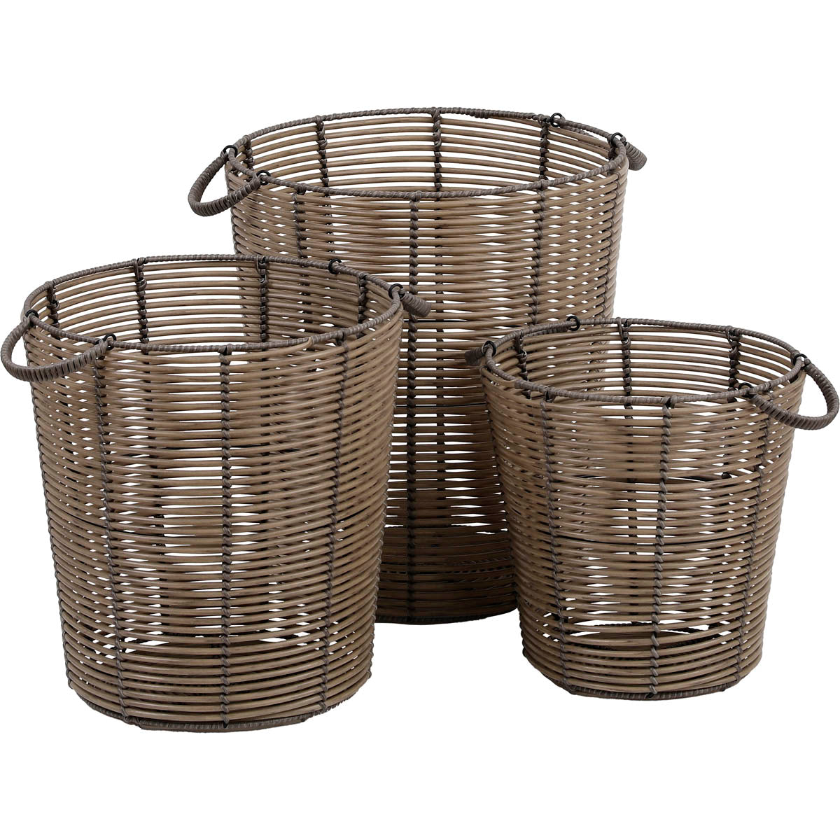 Set de 3 Coșuri Pentru Rufe din Polietilenă Reciclat cu Efect Ratan - Natural - ramosdecor
