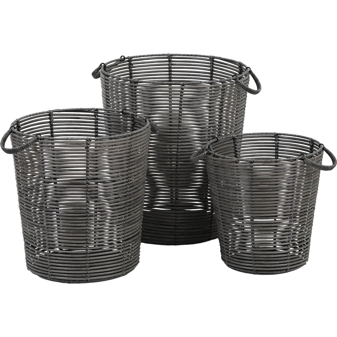 Set de 3 Coșuri Pentru Rufe din Polietilenă Reciclat cu Efect Ratan - Gri - ramosdecor