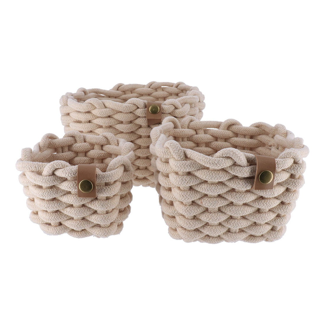 Set de 3 Coșuri din Poliester/Bumbac cu Efect de Frânghie - Bej - ramosdecor