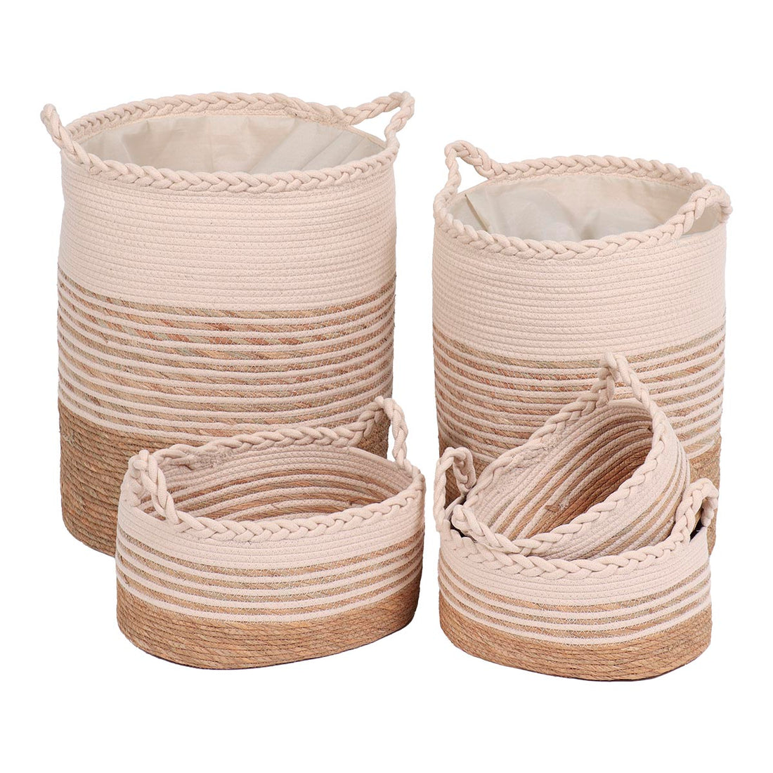 Set de 5 Coșuri din Iarbă de Rush/Poliester/Bumbac - Natural/Bej - ramosdecor