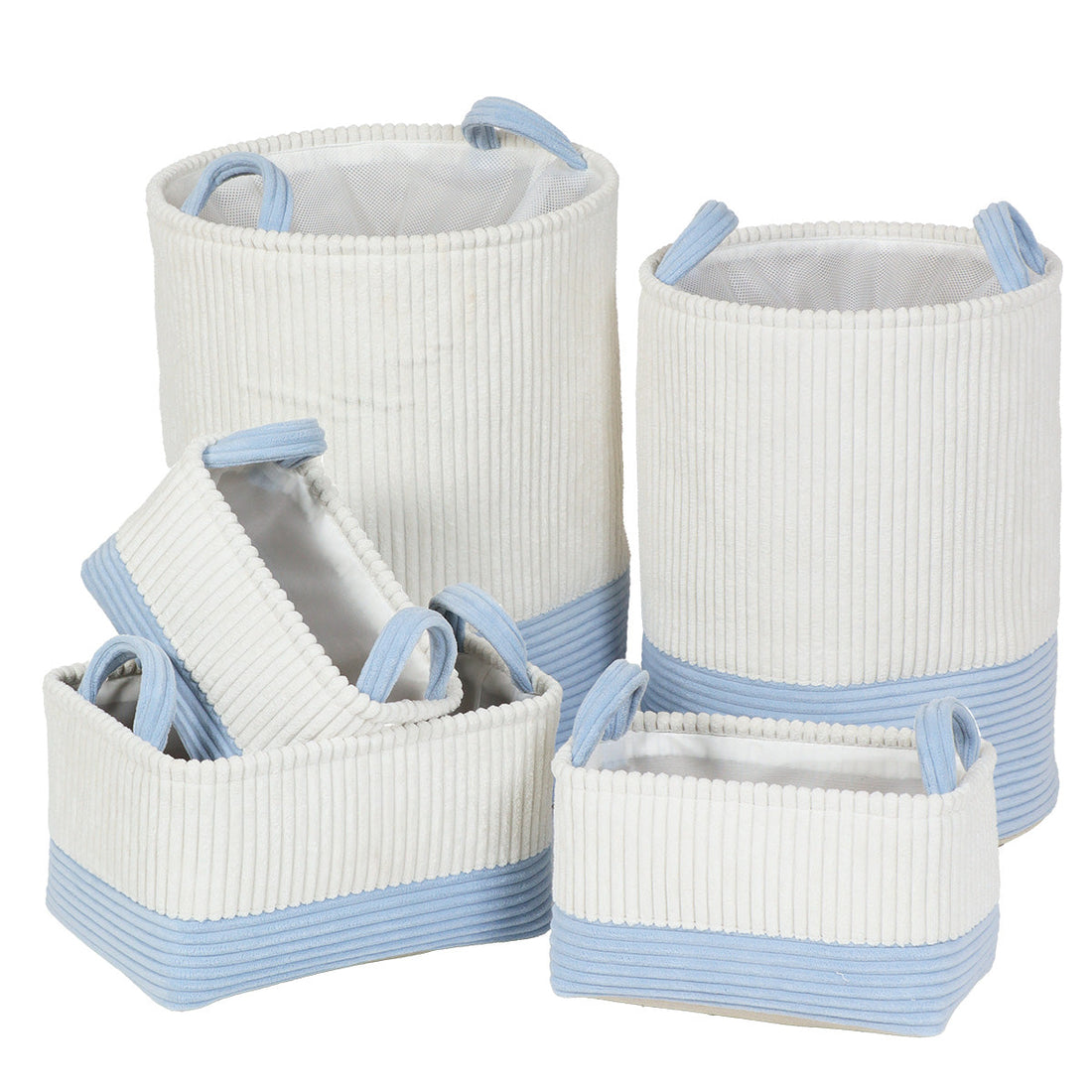 Set de 5 Coșuri Bicolore cu Efect de Catifea - Alb/Albastru - ramosdecor