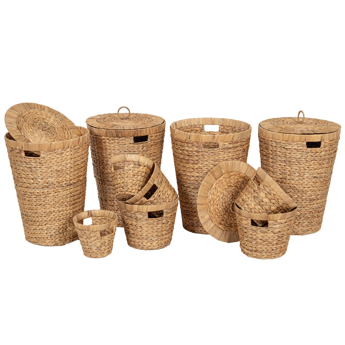 Set de 10 Coșuri Rotunde din Material Vegetal - Natural Deschis - ramosdecor