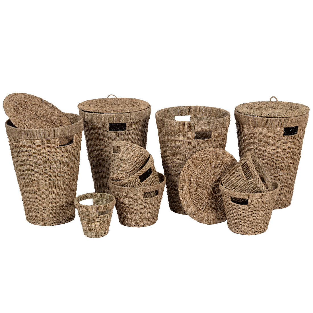 Set de 10 Coșuri Rotunde din Material Vegetal - Natural - ramosdecor