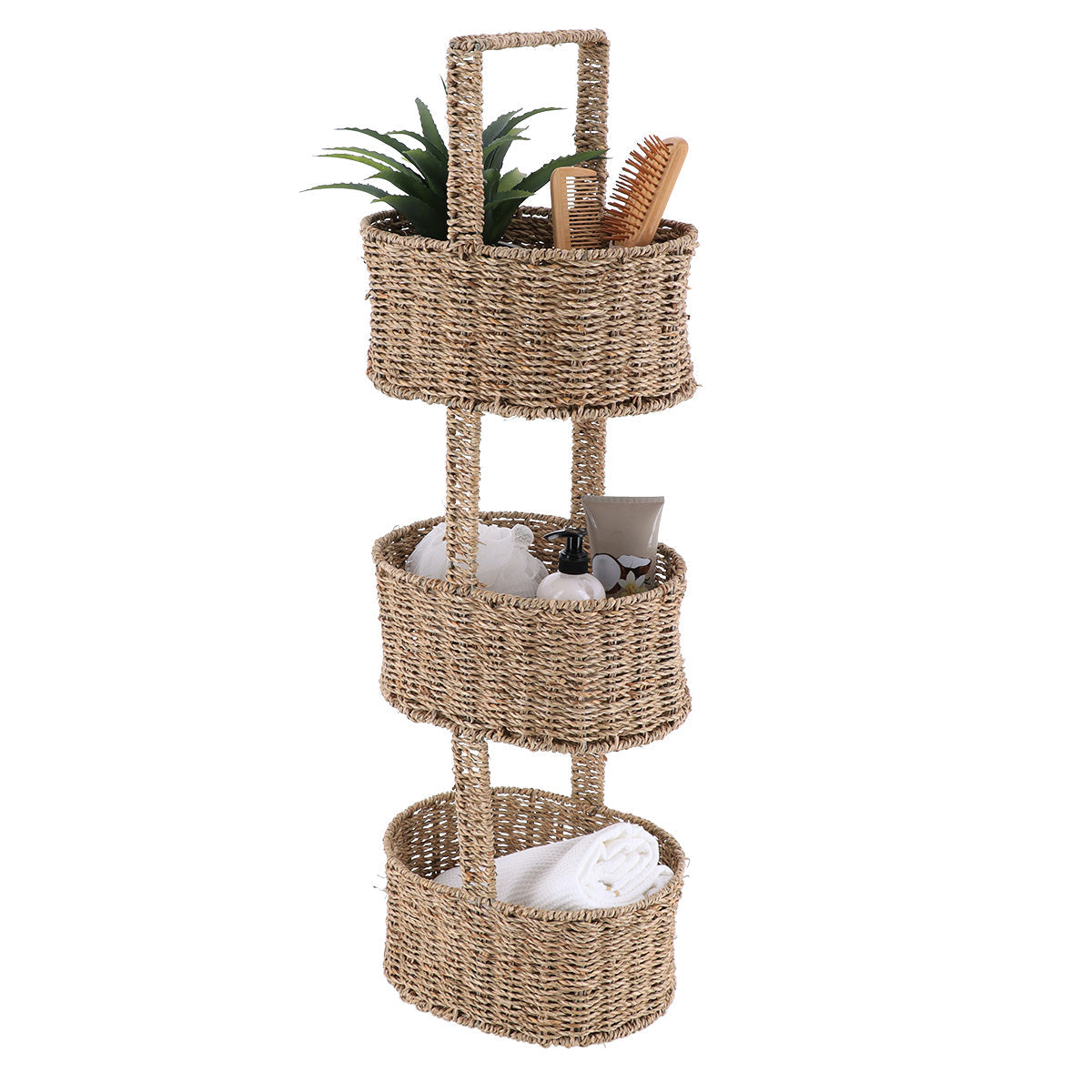 Raft din Material Vegetal/Metal cu 3 Coșuri - Natural - ramosdecor