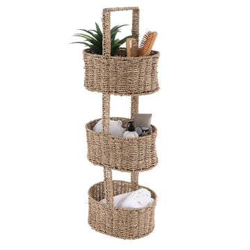 Raft din Material Vegetal/Metal cu 3 Coșuri - Natural - ramosdecor