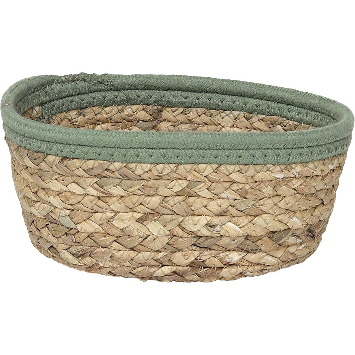 Coș Oval din Iarbă de Mare/Bumbac - Natural/Verde - ramosdecor
