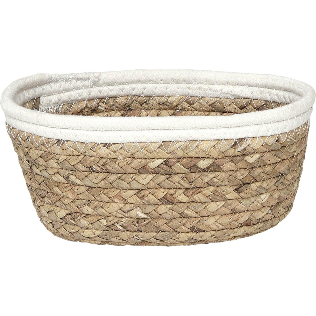 Coș Oval din Iarbă de Mare/Bumbac - Natural/Alb - ramosdecor