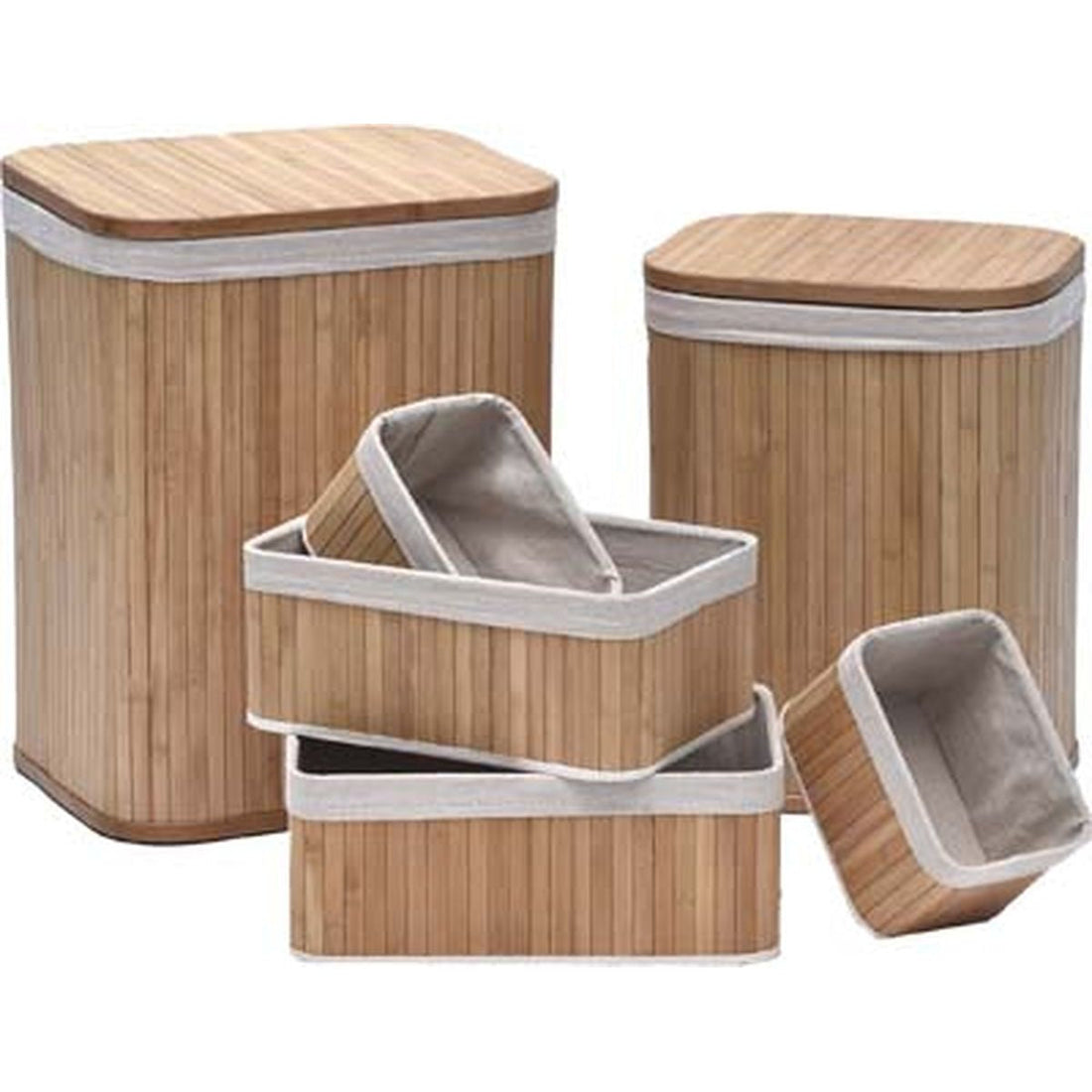 Set de 6 coșuri din bambus - Bambus/Țesătură Crem - ramosdecor