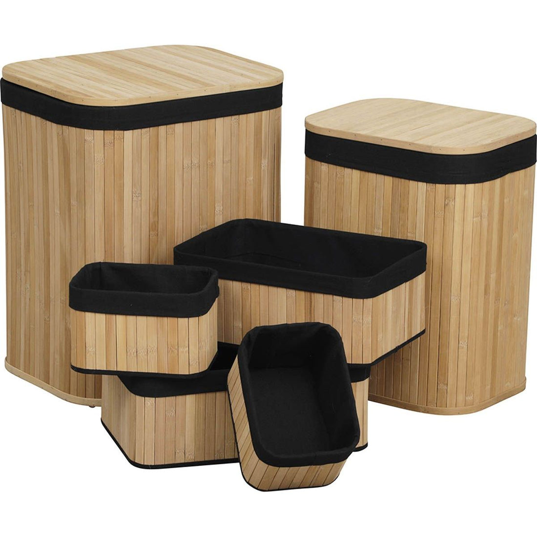 Set de 6 coșuri din bambus - Bambus/Țesătură neagră - ramosdecor