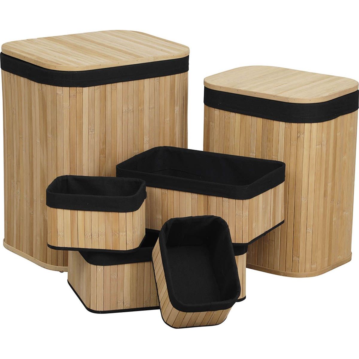 Set de 6 coșuri din bambus - Bambus/Țesătură neagră - ramosdecor