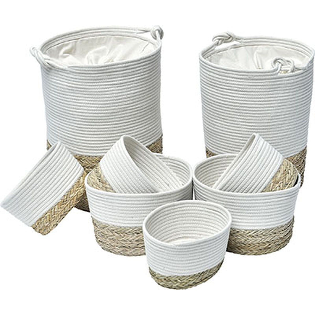 Set de 8 Coșuri din Bumbac/Iarbă de Mare - Alb/Natural prezentat într-un decor modern marca Ramos