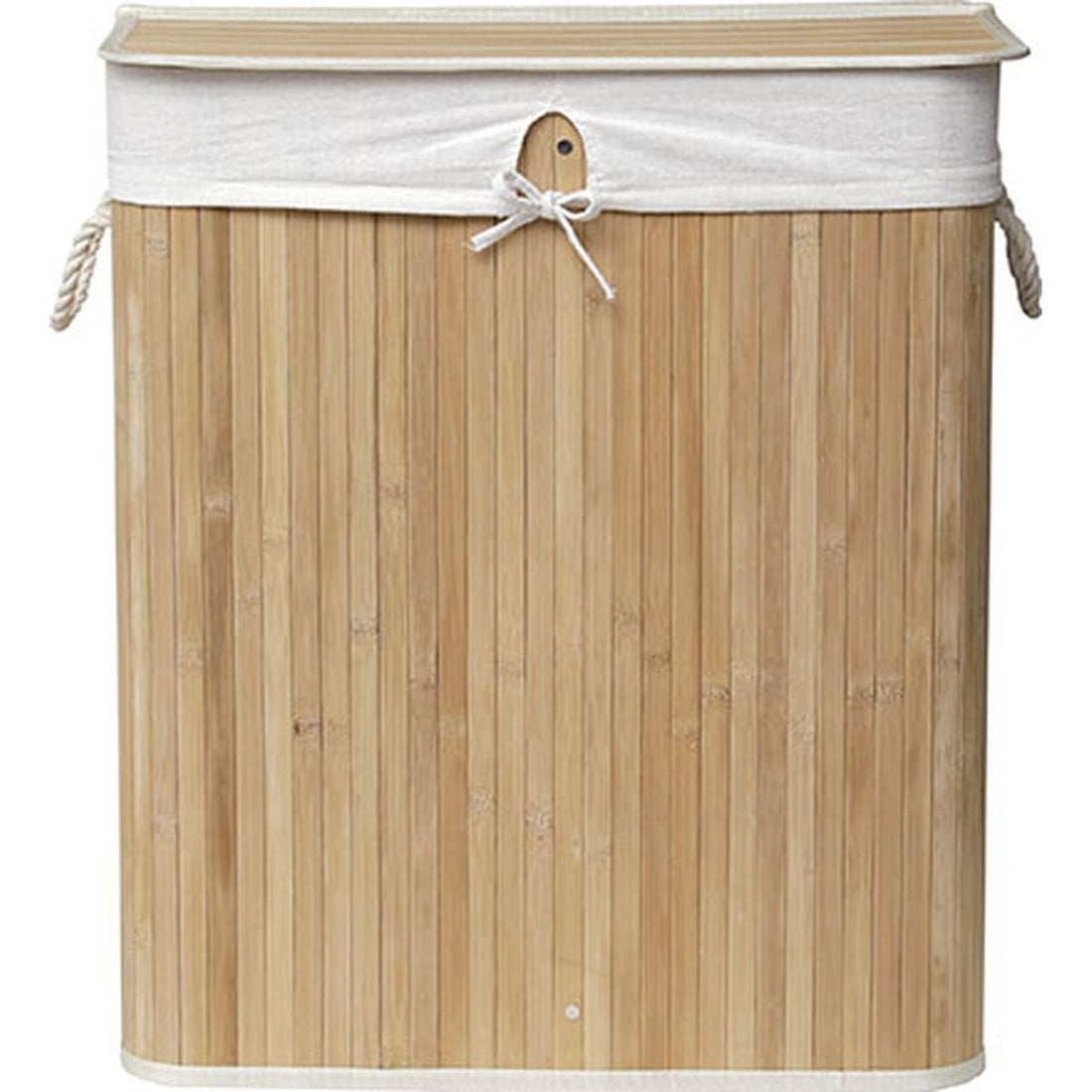 Coș de rufe rectangular pliabil din bambus cu 2 compartimente - Bambus/Țesătură de in - ramosdecor