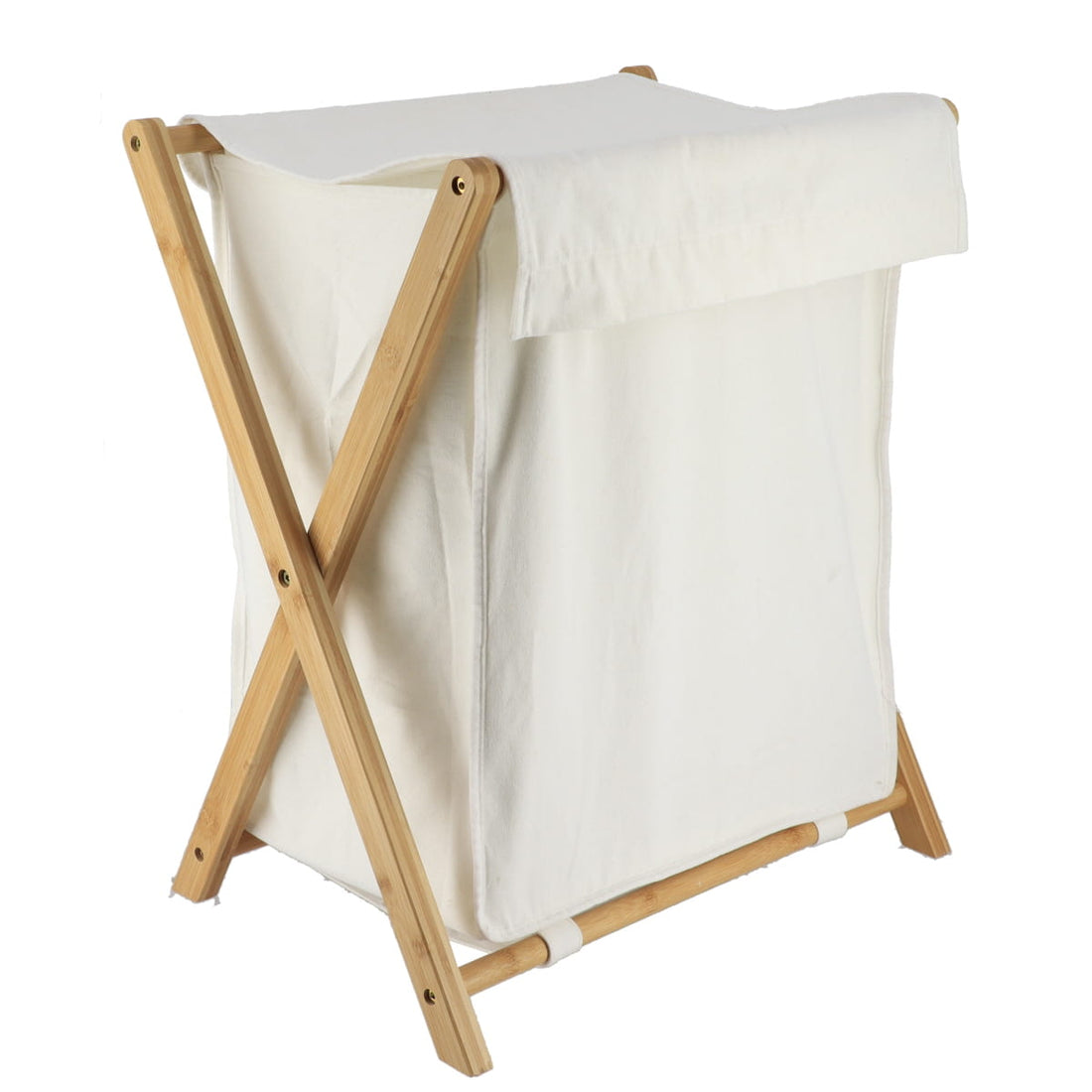 Coș de Rufe Pliabil din Bambus 54L - Alb/Bambus - ramosdecor