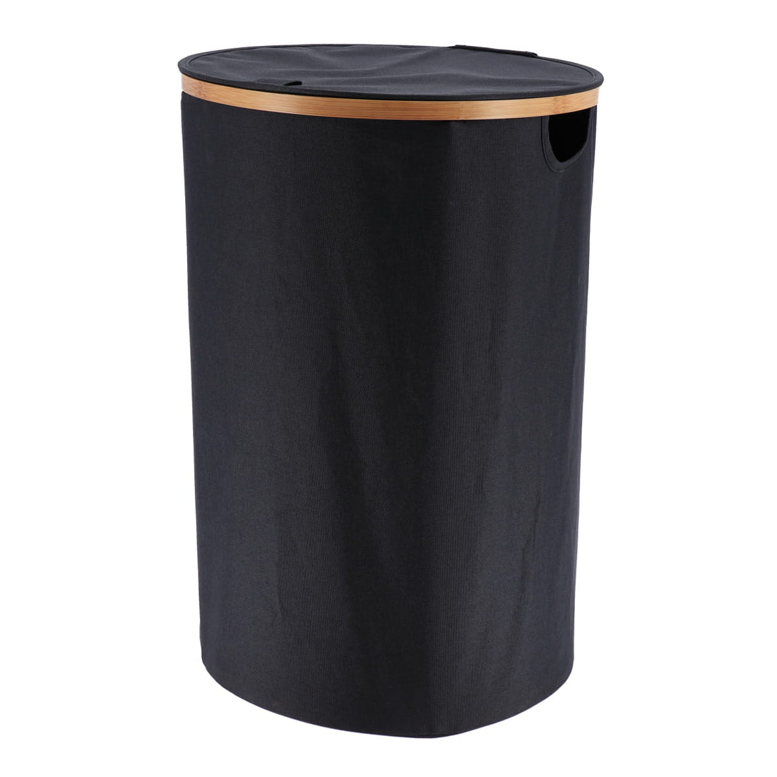 Coș de Rufe Pliabil cu Capac Rotund - Negru/Bambus prezentat într-un decor modern marca Ramos