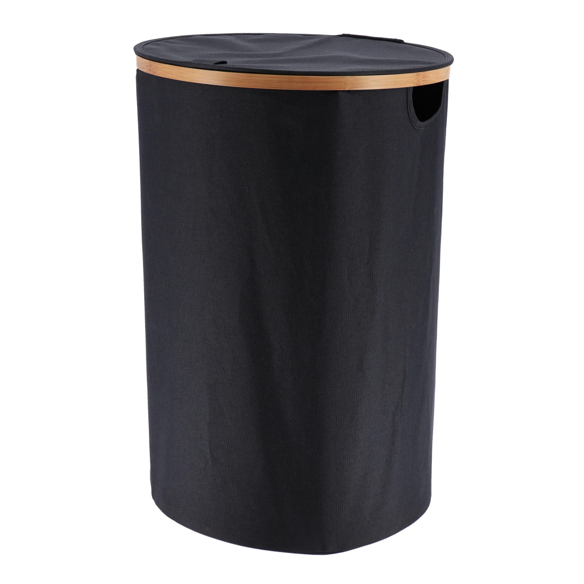 Coș de Rufe Pliabil cu Capac Rotund - Negru/Bambus prezentat într-un decor modern marca Ramos
