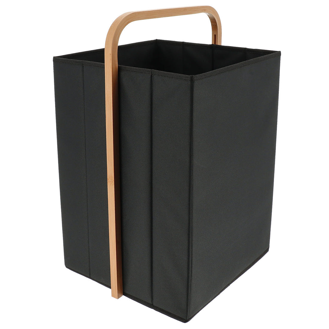 Coș Pătrat de Rufe din Poliester cu Mânere din Bambus - Negru prezentat într-un decor modern marca Ramos