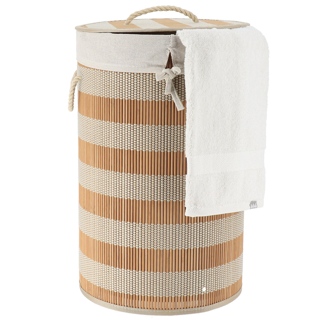 Coș pliabil pentru rufe din bambus și bumbac cu capac - Natural - ramosdecor