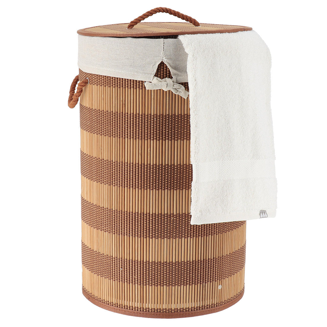 Coș pliabil pentru rufe din bambus și bumbac cu capac - Natural/Maro - ramosdecor