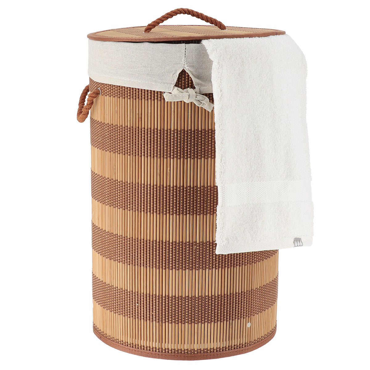 Coș pliabil pentru rufe din bambus și bumbac cu capac - Natural/Maro - ramosdecor