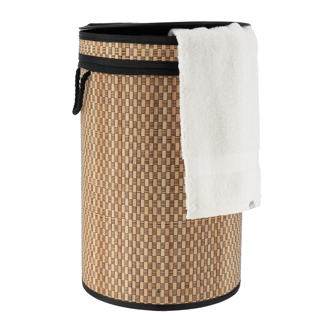 Coș pliabil rufe bambus și bumbac cu capac integrat - Natural/Negru - ramosdecor