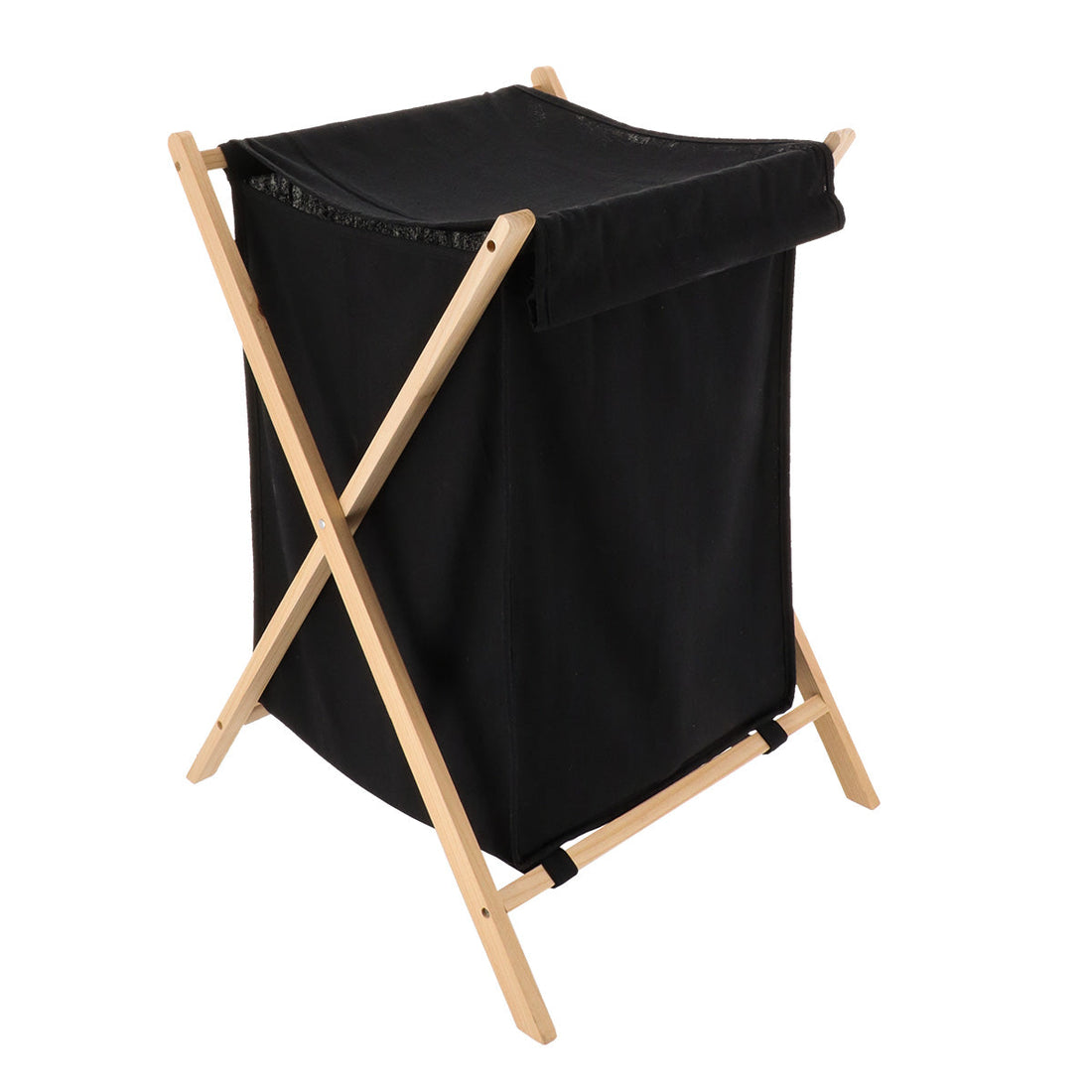 Coș Pliabil Pentru Rufe din Brad și Țesătură din Poliester - Natural/Negru - ramosdecor