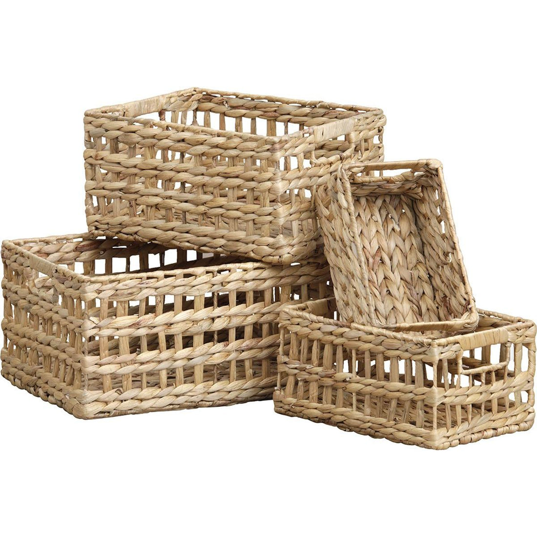 Set de 4 Coșuri Dreptunghiulare din Iarbă de Mare cu Găuri - Natural - ramosdecor