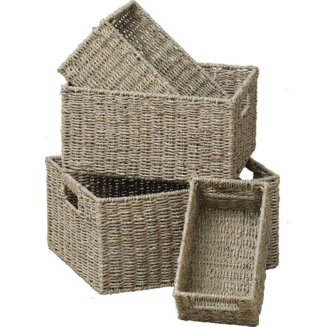 Set de 4 Coșuri Dreptunghiulare din Iarbă de Mare - Natural - ramosdecor