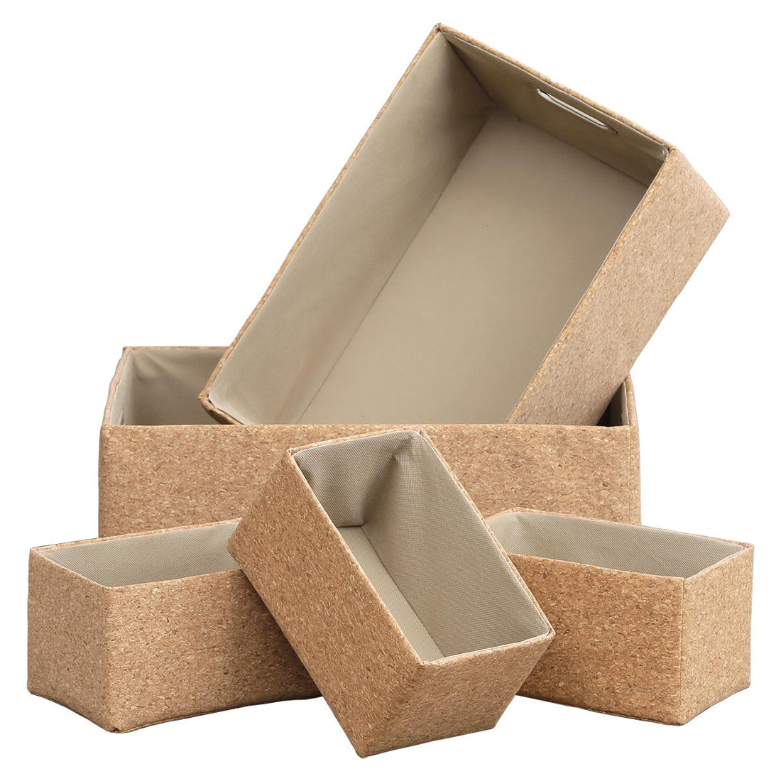 Set de 5 Coșuri de Depozitare din Plută cu Mânere din PP - Natural - ramosdecor
