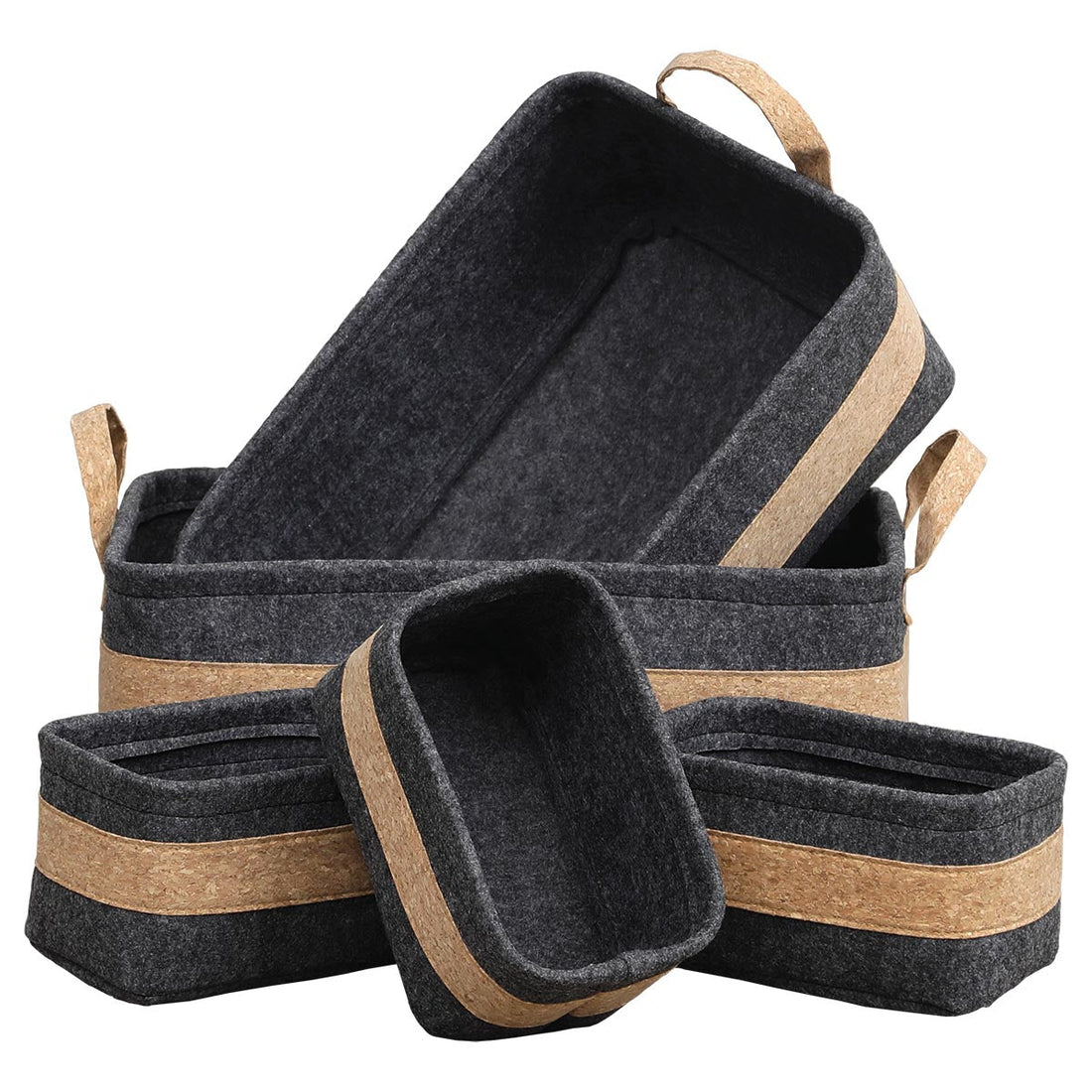 Set de 5 Coșuri de Depozitare din Fetru și Plută - Natural/Gri - ramosdecor
