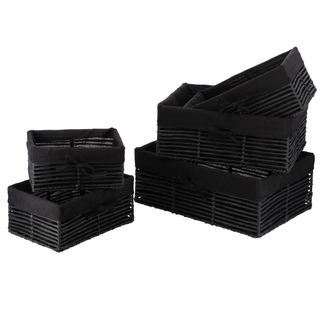 Set de 5 Coșuri cu Structură Metalică - Negru/Țesătură neagră - ramosdecor