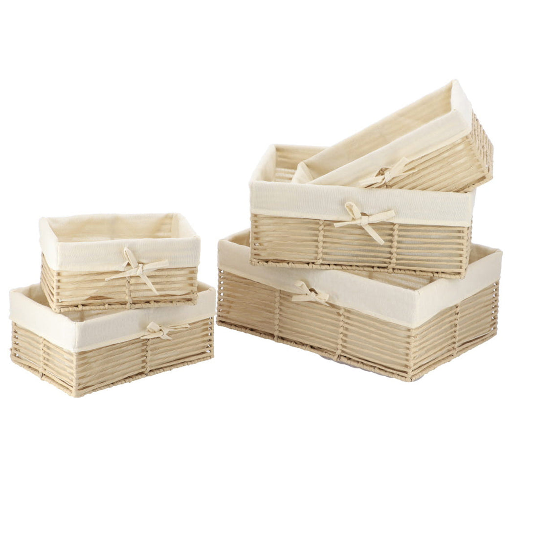 Set de 5 Coșuri cu Structură Metalică - Natural/Material Textil Natural - ramosdecor