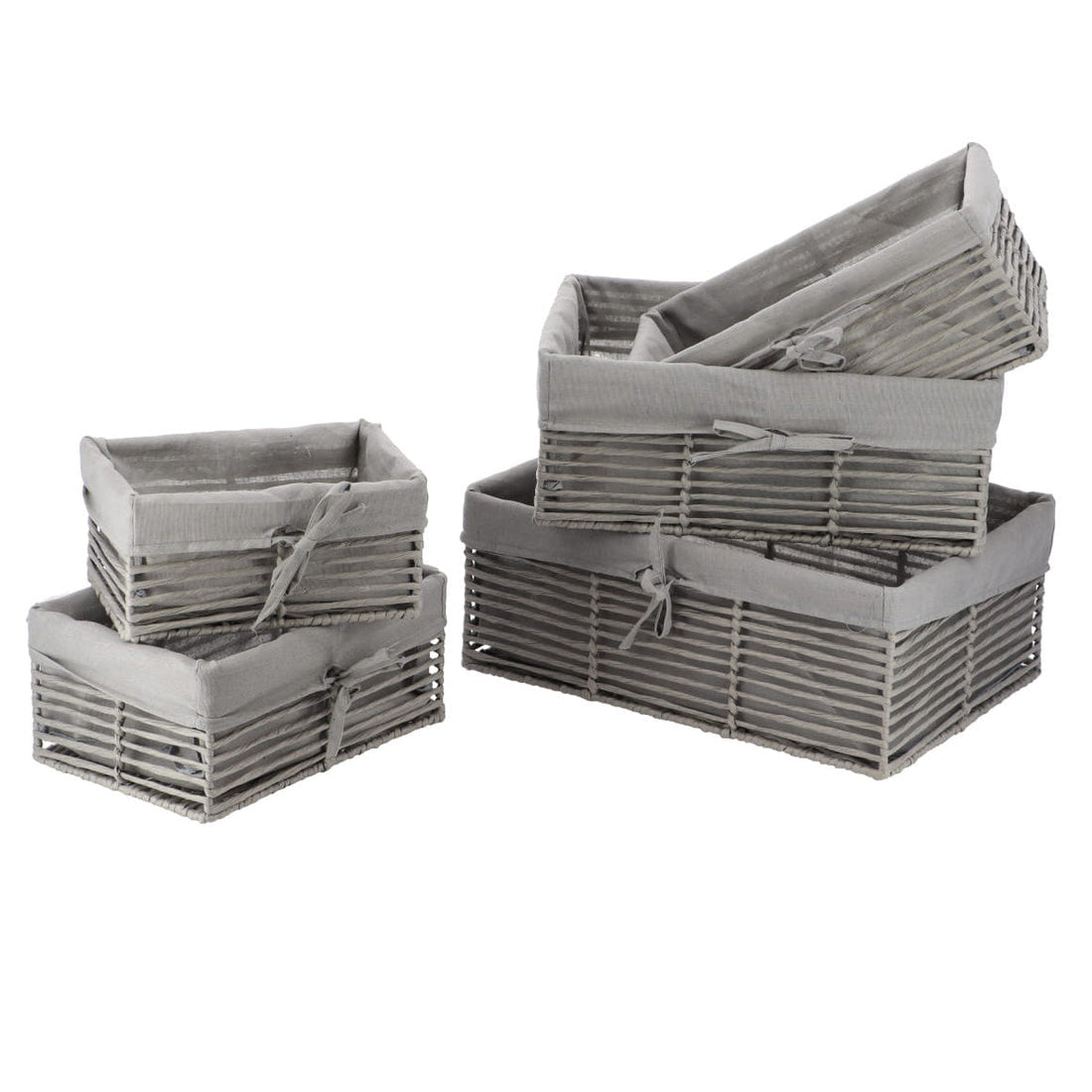 Set de 5 Coșuri cu Structură Metalică - Gri/Material Textil Gri - ramosdecor