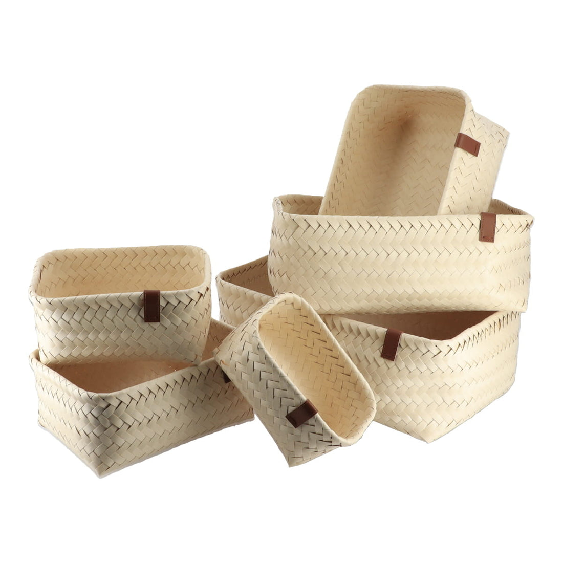 Set de 6 Coșuri din PP cu Curea din Piele PVC Maro - Crem - ramosdecor