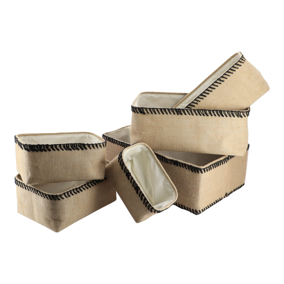 Set de 6 Coșuri de Depozitare din Juță - Natural - ramosdecor