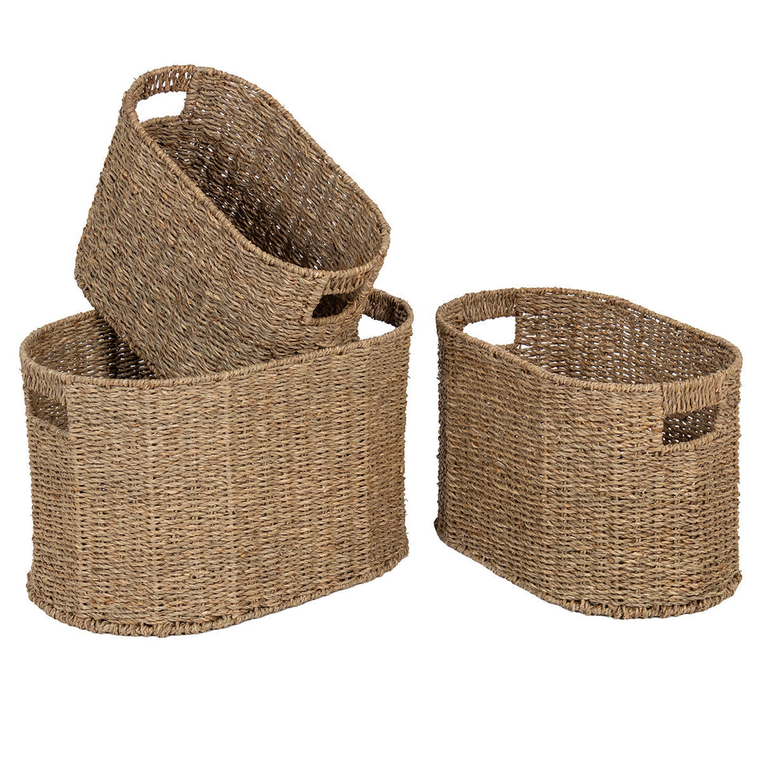 Set de 3 Lăzi Ovale din Material Vegetal - Natural prezentat într-un decor modern marca Ramos
