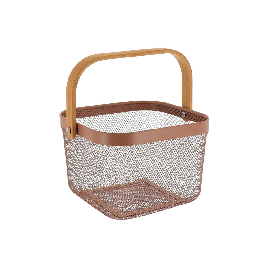 Coș de Depozitare Pătrat din Metal cu Mâner din Bambus - Caramel - ramosdecor