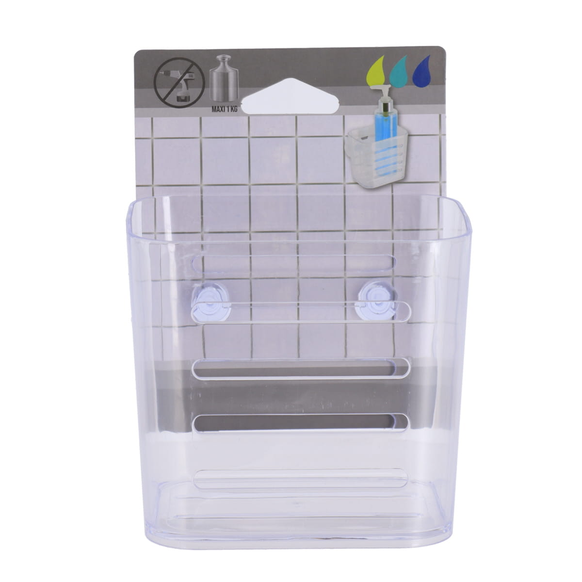 Coș Mic Rectangular din PS cu Ventuze - Transparent - ramosdecor